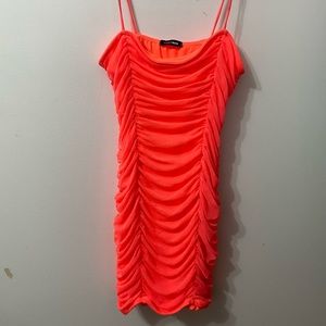 Coral Orange Neon Ruched Dress